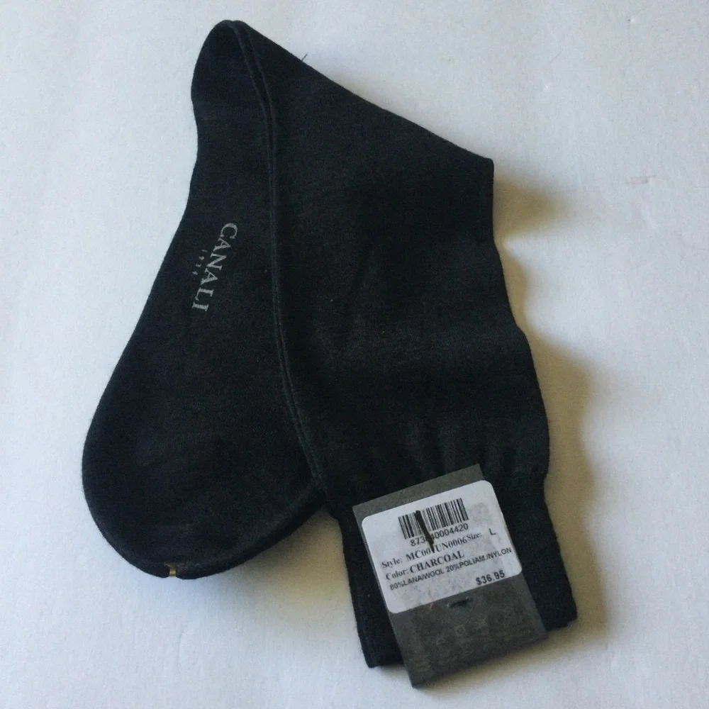 CANALI MENS SOLID LIGHTWEIGHT WOOL BLEND SOCKS CHARCOAL GRAY SIZE LARGE NWT